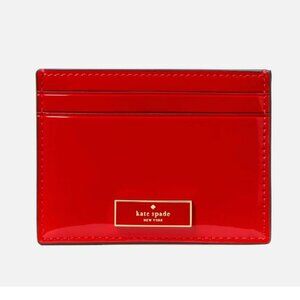 New Kate Spade Bridget Patent Small Slim Card Holder Bright Red